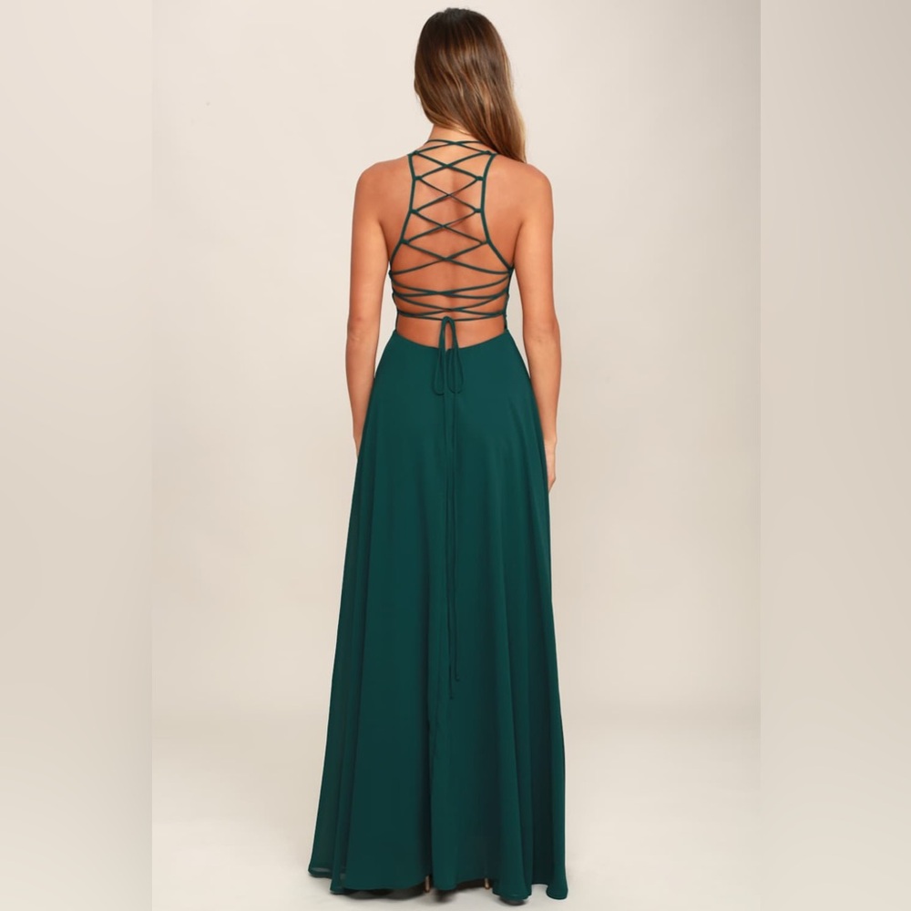 Lulus Strappy To Be Here Forest Green Lace-Up Maxi Dress Size L - Picture 4 of 16